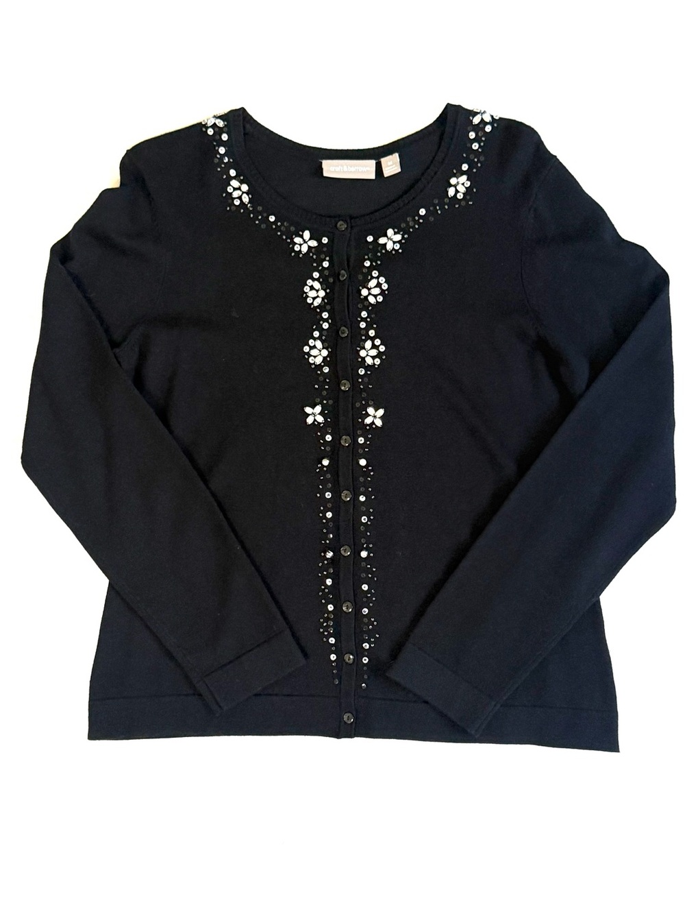 Black Holiday Embellished Floral Cardigan Sweater -M